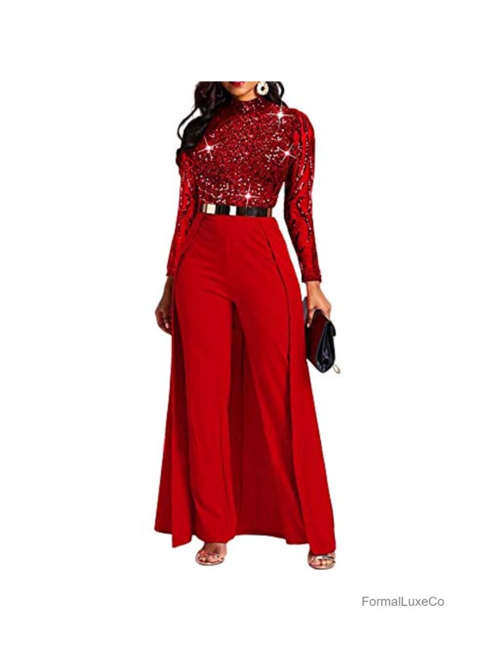 VERWIN Twilled Satin Embellished High-Waist Jumpsuit for Women